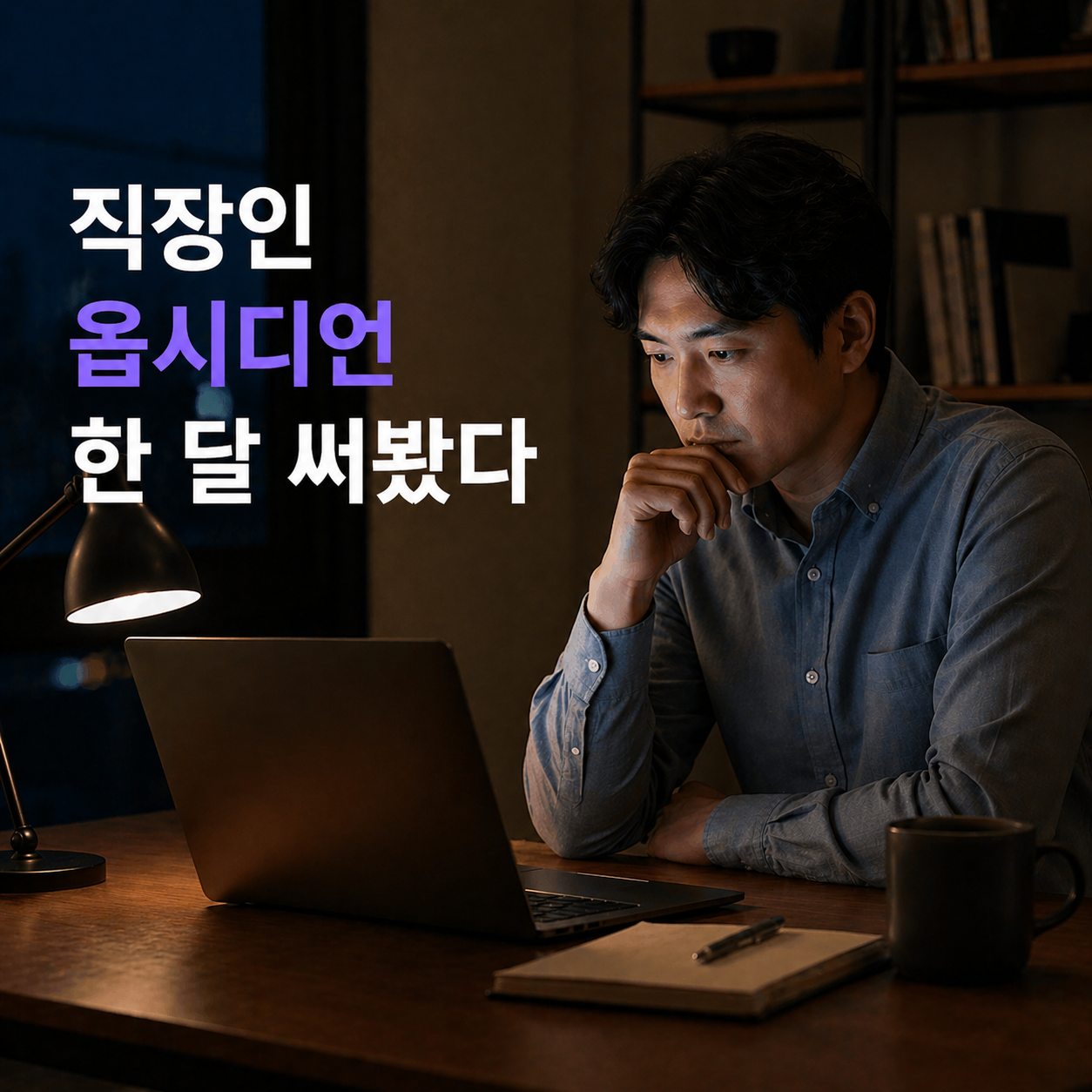퇴근 후 노트북 앞에서 옵시디언 화면을 바라보는 직장인