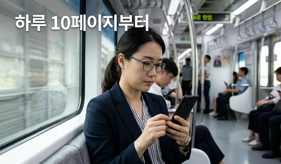 지하철 출퇴근 중 스마트폰으로 전자책 읽는 직장인