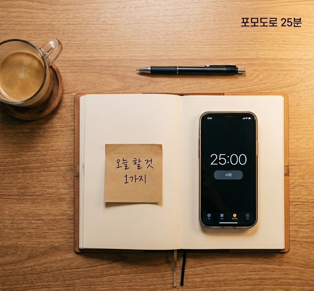 포모도로 타이머와 오늘 할 것 1가지 메모